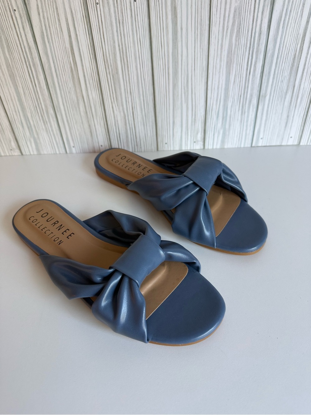 Journee Collection Dusty Blue Knotted Slide Mule Size 7.5 NEW In Box